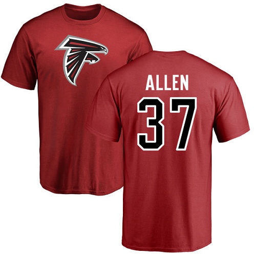 Atlanta Falcons Men Red Ricardo Allen Name And Number Logo NFL Football #37 T Shirt->atlanta falcons->NFL Jersey